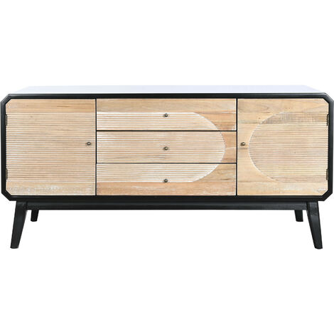 Meuble TV en bois coloris naturel, noir - Longueur 120 x Profondeur 50 x hauteur 58 cm -PEGANE-