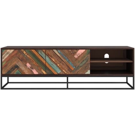 Meuble TV en bois d'acacia et recyclé 145 cm - Krabi - Marron