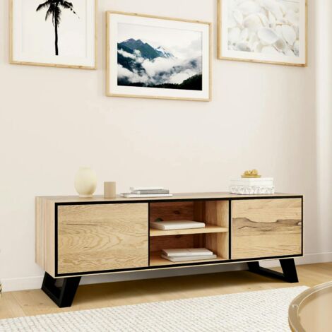 Meuble tv en bois de chêne huilé et pieds obliques PALERME