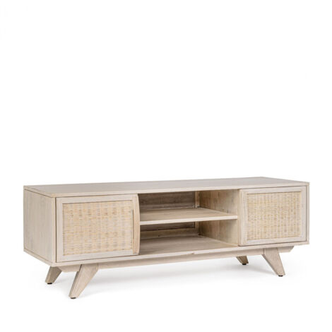 Meuble TV en bois de manguier blanchi 2 portes 2 niches - SHANNA