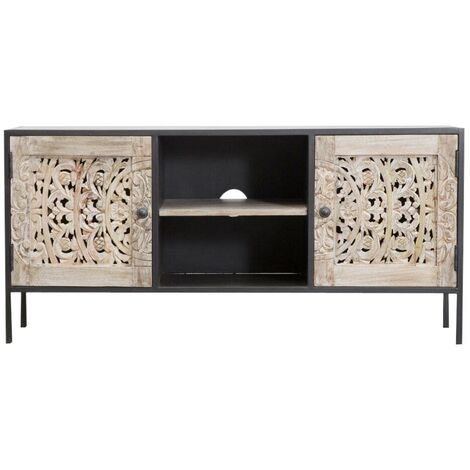 Meuble TV en bois de manguier blanchi Lila - Blanc