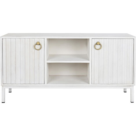 Meuble TV en bois de manguier coloris blanc et métal doré - Longueur 120 x Profondeur 40 x hauteur 60 cm -PEGANE-