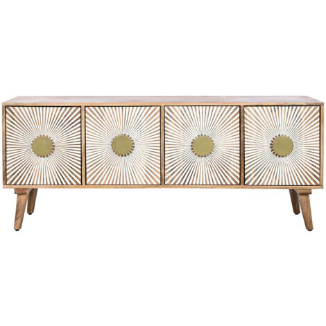 Meuble TV en bois de manguier coloris naturel, blanc - longueur 145 x profondeur 40 x Hauteur 60 cm