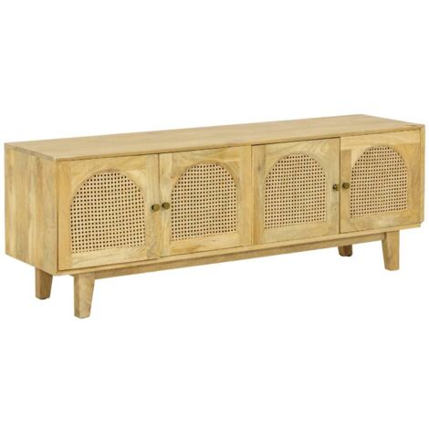 Meuble TV en bois de manguier et cannage Edana