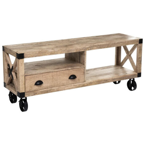 Meuble TV en bois de manguier et métal avec 1 tiroir - Longueur 140 x Profondeur 40 x Hauteur 58,5 cm