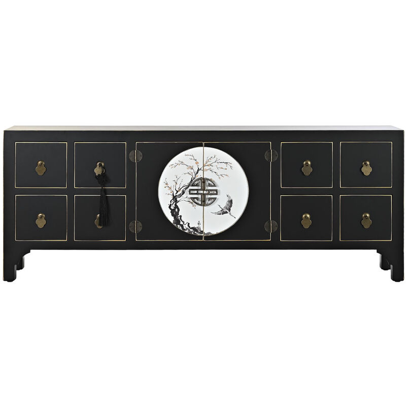 Meuble TV en bois de sapin et MDF coloris noir, blanc - Longueur 130 x Profondeur 26 x hauteur 51 cm -PEGANE-