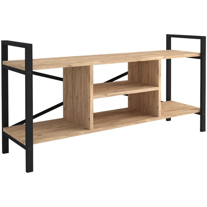 Meuble tv en bois et métal coloris chêne cambrian, noir - longueur 120 x profondeur 35 x hauteur 61 cm