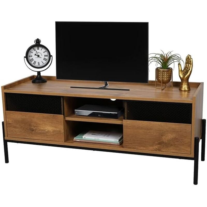 Jardibricodeco - Meuble Tv 2 Portes En Bois Marron Atmosphera