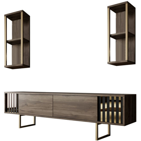 Meuble TV en bois "Gold Line" - 180 x 30 x 48 cm - NoyerNoir