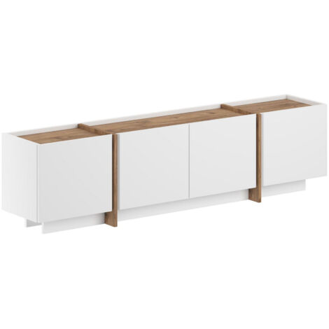 Meuble TV en bois "Lowen" - 180 x 35 x 46 cm - Blanc / Pin Atlantique