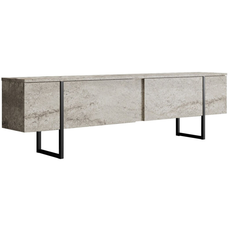 HANAH HOME Meuble TV en bois Luxe - 180 x 30 x 50 cm - TravertinNoir