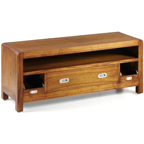 Meuble TV en bois massif de Mindy 1 niche 3 tiroirs Sotchy 115cm