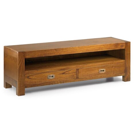 Meuble TV en bois massif de Mindy 2 tiroirs 1 niche Orka 130cm