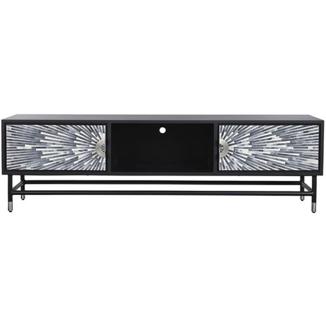 Meuble TV en bois MDF coloris noir, gris, blanc - Longueur 170 x Profondeur 40 x hauteur 50 cm -PEGANE-