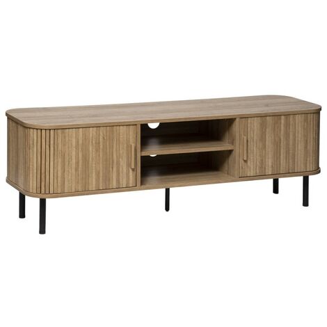 Meuble TV en bois MDF naturel et acier coloris noir - Longueur 80 x Profondeur 40 x Hauteur 53 cm