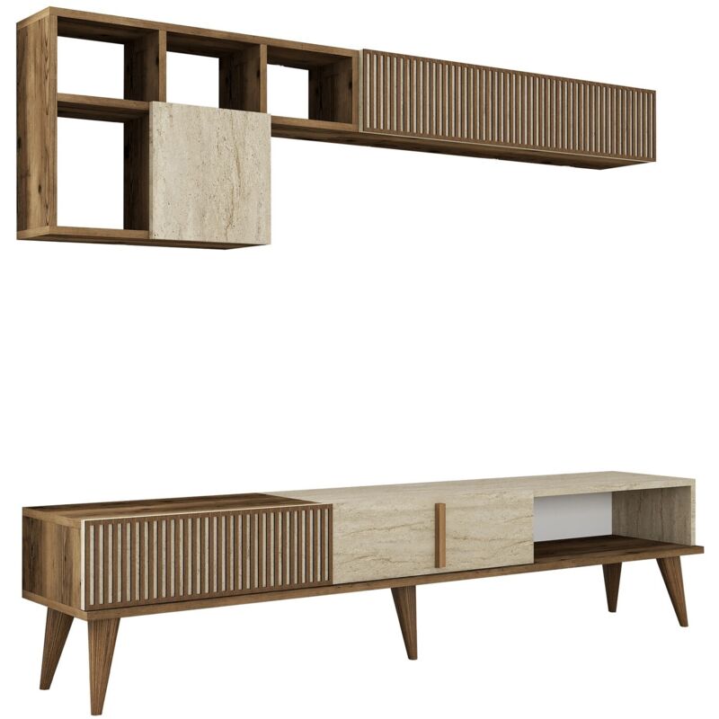 HANAH HOME Meuble Tv En Bois ""milan"" - 180 X 35 X 40 Cm - Noyer, Travertin