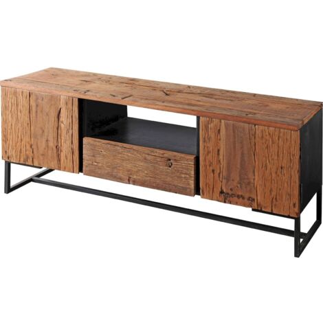 Meuble TV en bois recyclé acacia et métal style industriel - bois naturel et métal noir