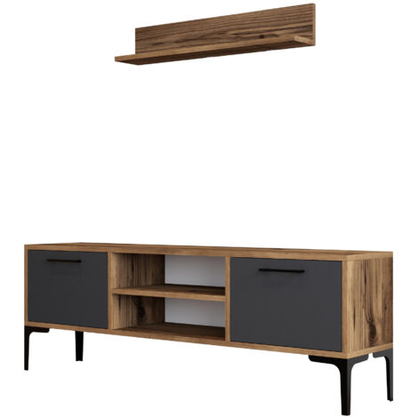Meuble TV en bois "Riga" - 140 x 30 x 48 cm - NoyerAnthracite