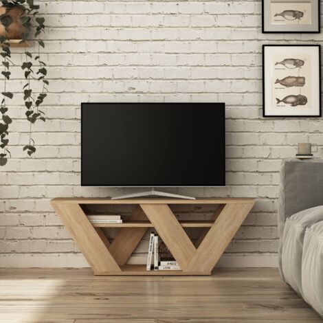 Meuble TV en Chêne, Design Compact avec Étagères, 110x40x30 cm, Pour Studio ou Appartement