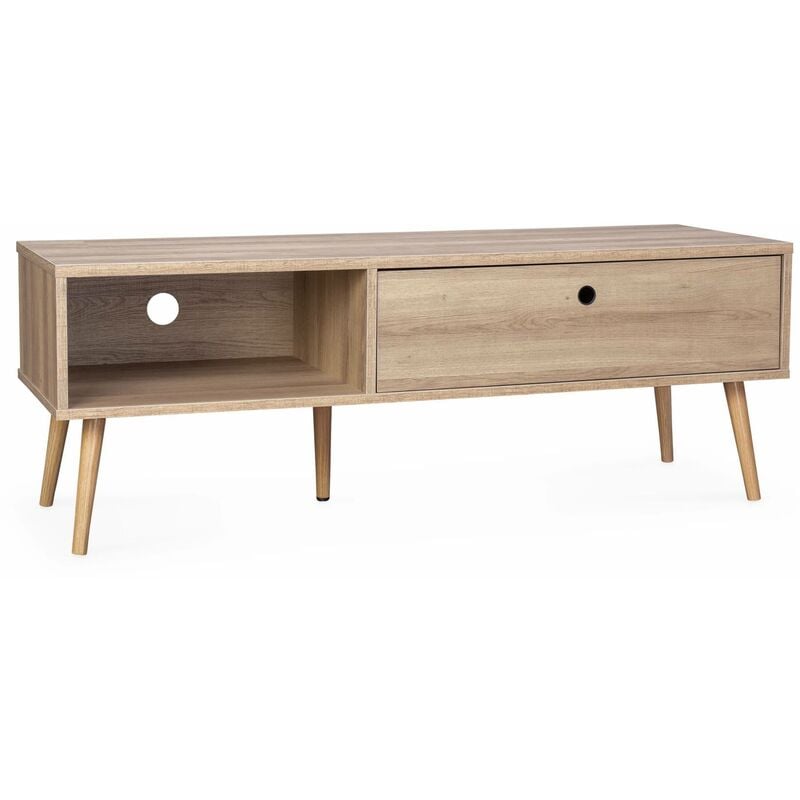 sweeek - meuble tv en décor bois 120x39x43cm - scandi - 1 tiroir. 1 espace de rangement - naturel