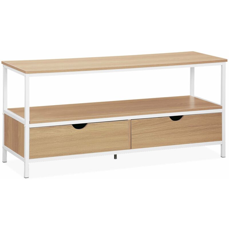 sweeek - meuble tv en décor bois et métal blanc mat 120x39x57cm - loft - avec 2 tiroirs - blanc