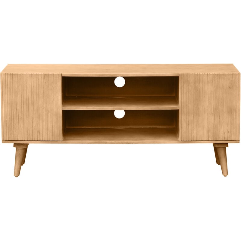 Miliboo - Meuble tv en bois clair manguier massif gravé 2 portes L135 cm rubia