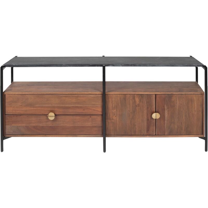 Meuble tv en marbre avec rangement en acacia massif 152 cm