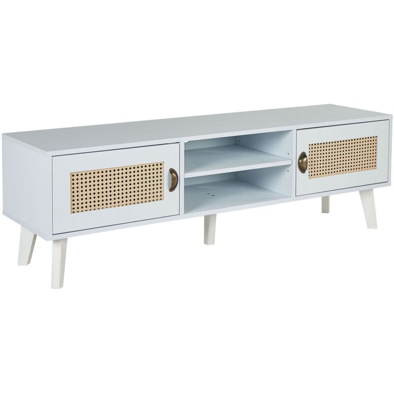 Beliani - Meuble tv 2 Armoires 2 Étagères Ouvertes en mdf et Polyrotin Blanc Beige Parton