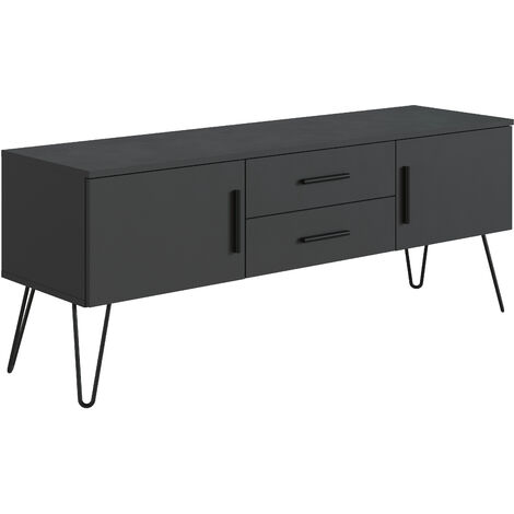Meuble TV en mélamine coloris gris Anthracite - Longueur 140 x Profondeur 40 x Hauteur 56 cm -PEGANE-
