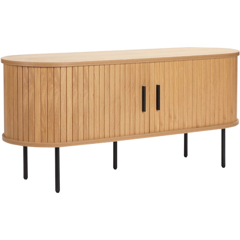 Oviala - Meuble tv en mélaminé et acier 120 cm beige