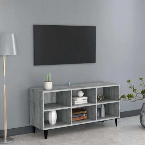 Meuble tv en métal - vidaXL Meuble TV avec pieds en métal Sonoma gris 103,5x30x50 cm - Meuble tv avec 6 compartiments