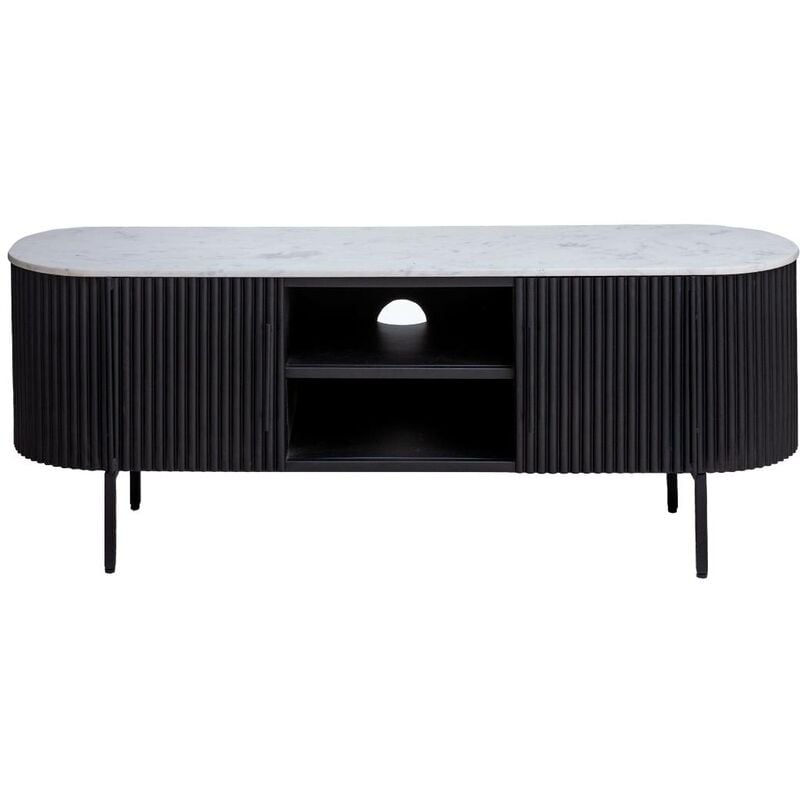 Meuble tv en métal et marbre blanc Mona