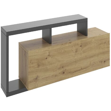 Meuble TV en panneaux de particules mélaminés coloris chêne / gris graphite - Longueur 165 x Profondeur 40 x Hauteur 46.8 cm -PEGANE-