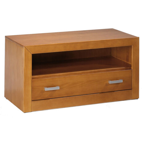 Meuble TV en pin massif coloris cerisier - Longueur 100 x Profondeur 55 x Hauteur 45 cm