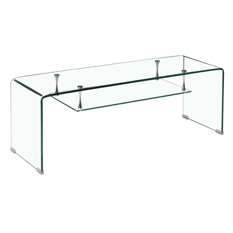 Meubletmoi - Meuble TV en verre transparent avec étagère suspendue - ICE - Transparent