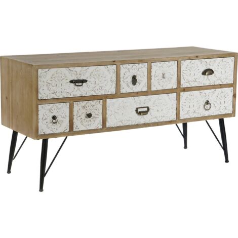 Meuble TV épicéa et métal blanc design chic et nature - Blanc naturel épicéa