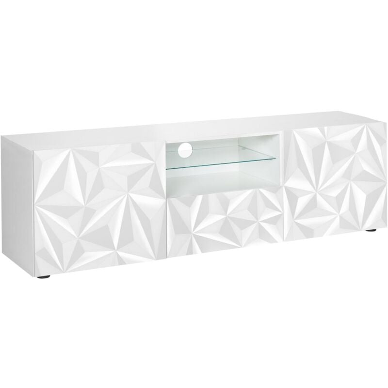 Vente-unique - Meuble tv eris - LEDs - 2 portes & 1 tiroir - Blanc laqué