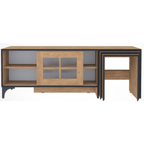 Meuble TV et 2 tables gigognes bois clair Riko 150cm