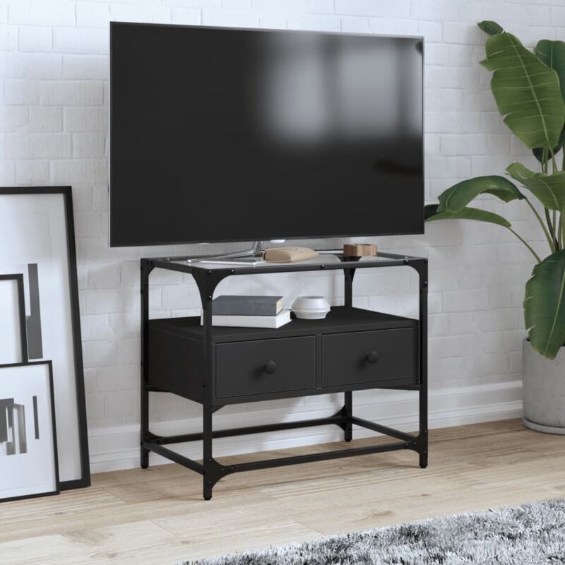 Vidaxl - Meuble tv et dessus en verre noir 60x35x51 cm bois d'ingénierie