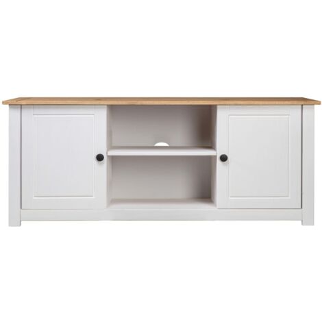 Meuble TV, Étagère TV, Meuble de Salon, Blanc 120x40x50 cm Bois de pin massif Gamme Panama OIB2572E