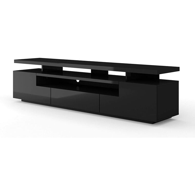 Bim Furniture - Meuble tv eva 195 cm panneau mdf noir brillant