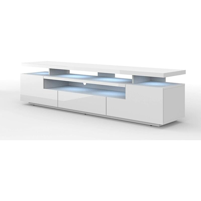 Bim Furniture - Meuble tv eva 195 cm panneau mdf blanc brillant + led