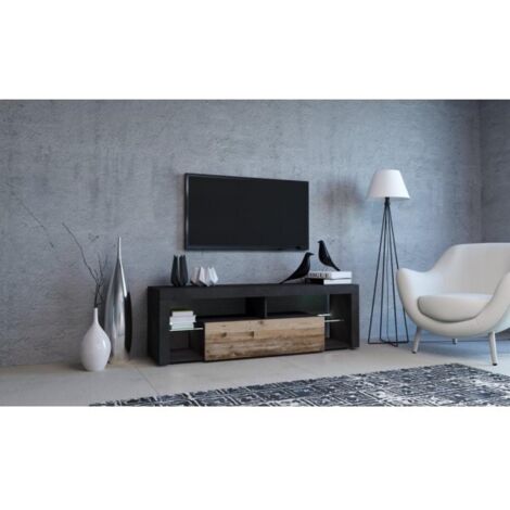 Meuble TV EVEREST coloris gris et chêne 140x35x50 cm-Multicouleur-Multicouleur-140 --