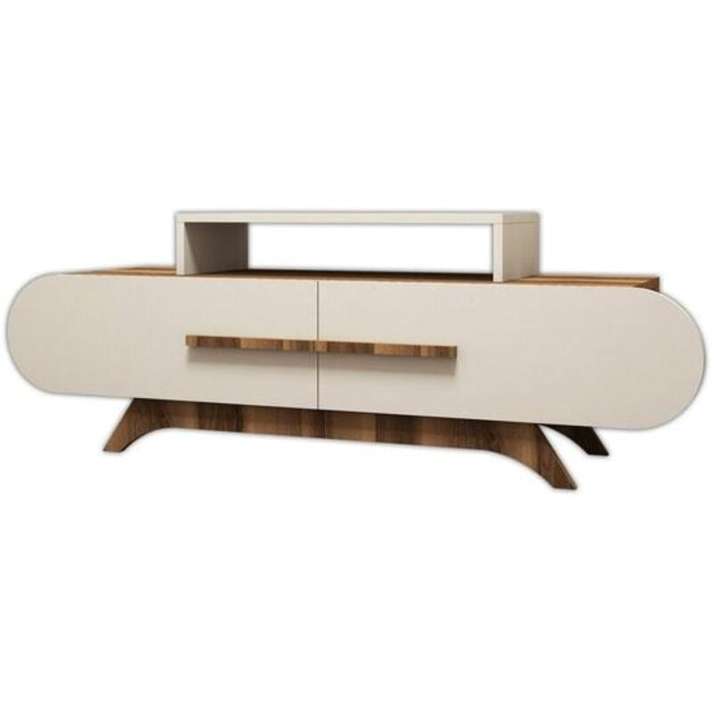 Meuble TV façade ovale Ellipsis 145cm Panneau Bois Naturel Blanc créme Meuble TV façade ovale Ellipsis 145cm Panneau Bois Naturel Blanc créme