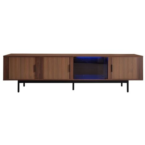Meuble TV fini marbré LED portes verre trempé design décoratif