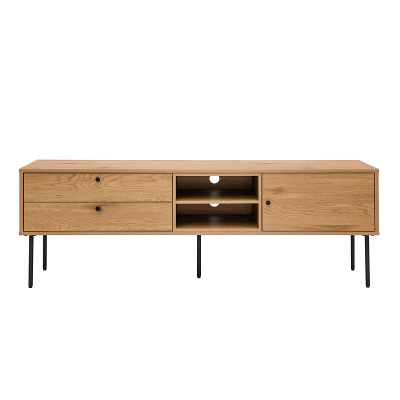 Miliboo - Meuble tv finition en bois clair chêne et métal noir L160 cm pernelle
