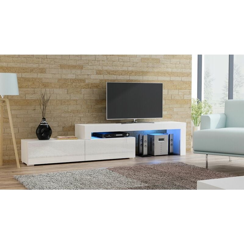 Dusine - meuble tv flex laque bm/bl - extensible ou angle 148 à 280 cm led rgb