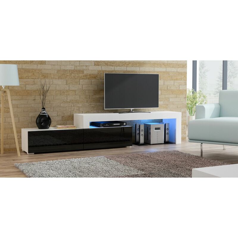 Dusine - meuble tv flex laque bm/nl - extensible ou angle 148 à 280 cm led rgb