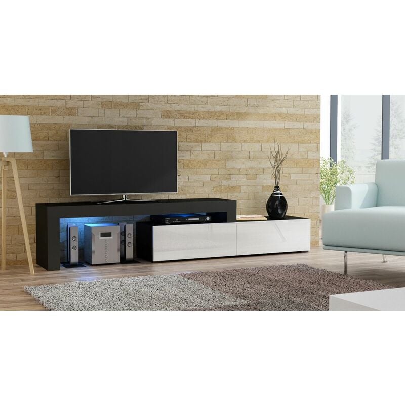 Dusine - meuble tv flex laque nm/bl - extensible ou angle 148 à 280 cm led rgb