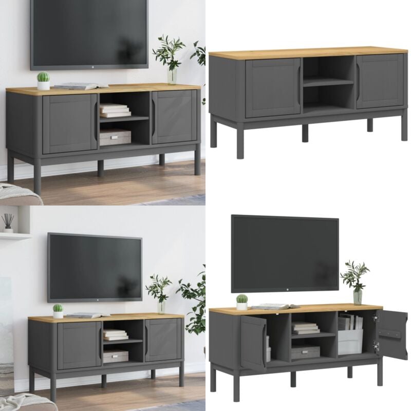 Vidaxl - Meuble tv floro gris 114x43x55 cm bois massif de pin - Meuble Tv - Meuble Téléviseur - Buffet Tv - Armoire Tv - Rangement Tv - Home & Living